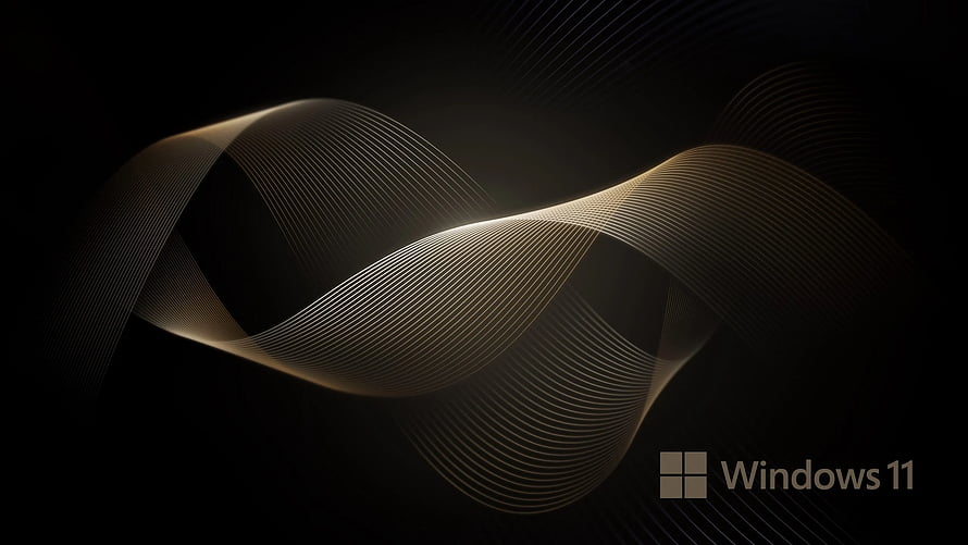 Windows 11 Default Wallpaper Featuring Golden Wavy Lines on Black Background HD wallpaper