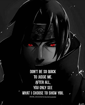 Itachi Uchiha Anime Character Portrait With Red Sharingan Eyes And Quote HD phone wallpaper
