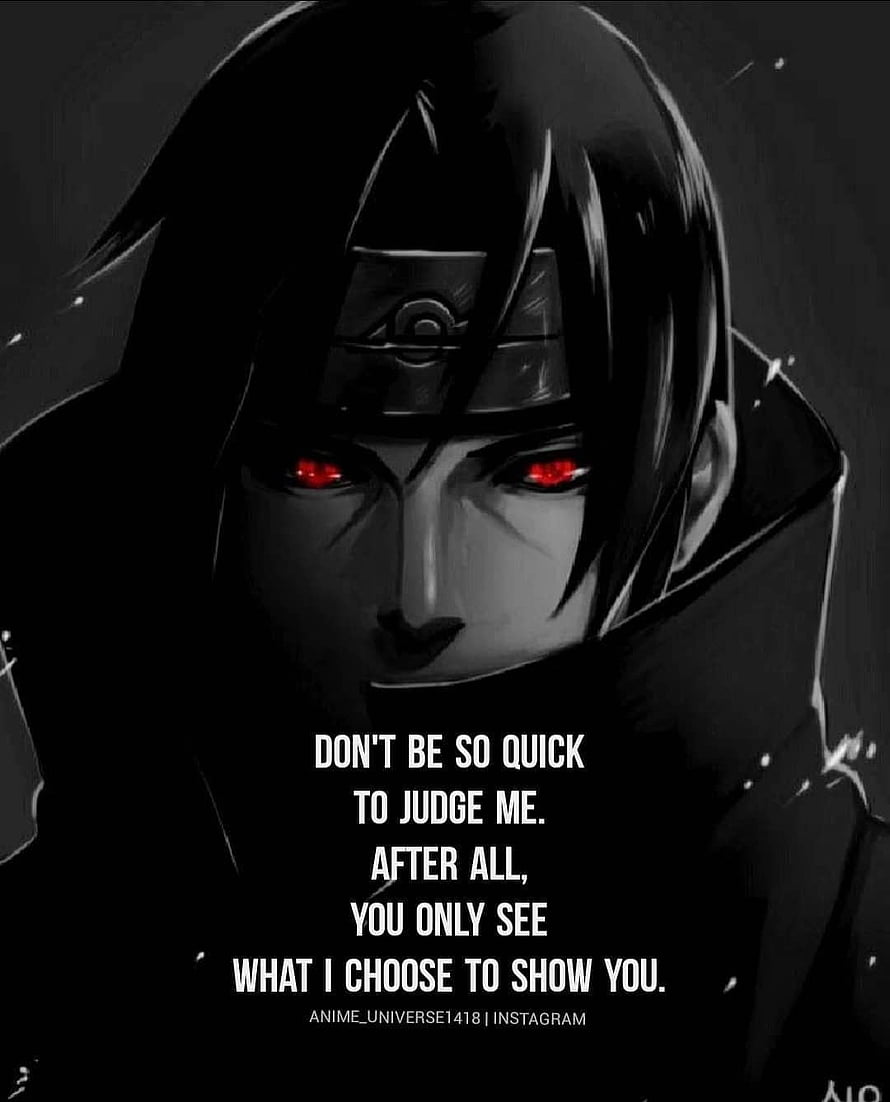 Itachi Uchiha Anime Character Portrait With Red Sharingan Eyes And Quote HD phone wallpaper