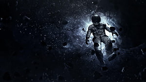 Astronaut Floating in Deep Space Amidst Asteroids and Nebula HD wallpaper