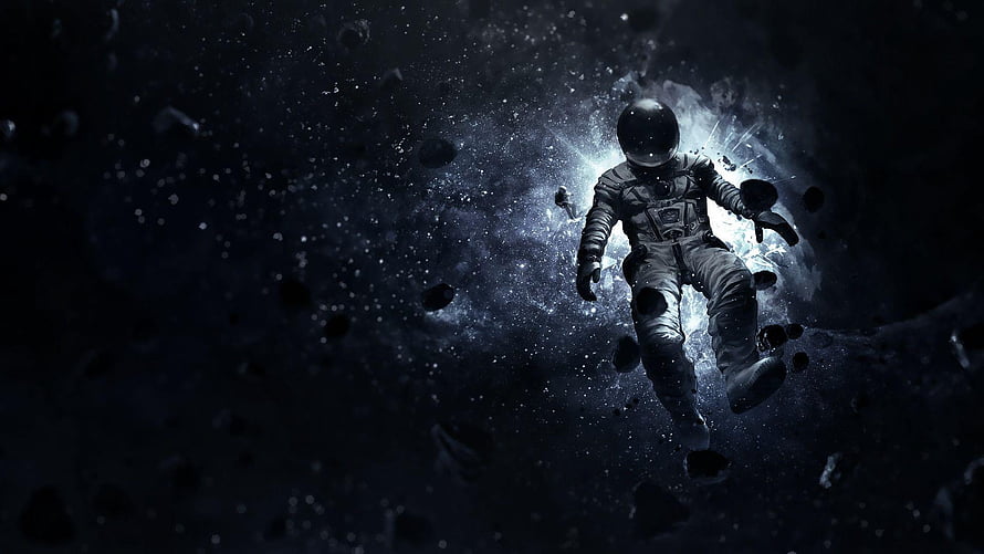 Astronaut Floating in Deep Space Amidst Asteroids and Nebula HD wallpaper