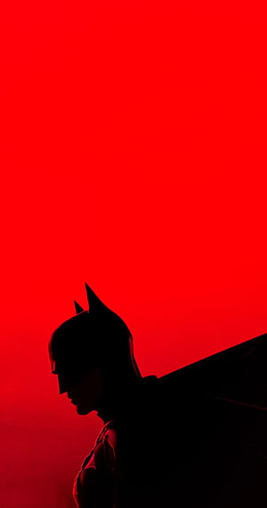 Batman Silhouette Against Vibrant Red Background, Robert Pattinson, red, Batman, DC HD phone wallpaper