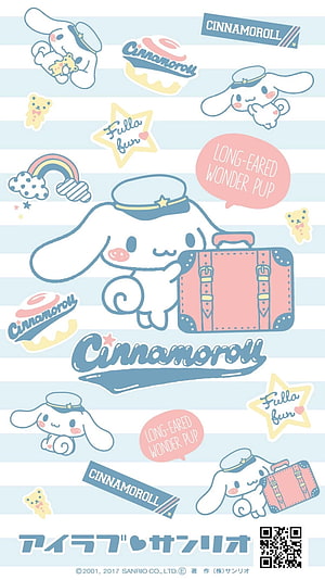 Cinnamoroll Travel Theme Wallpaper with Suitcase and Pastel Stripes HD phone wallpaper