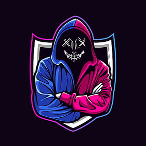 Esports Mascot Hooded Figure With Stitched Smile And Crossed Arms HD phone wallpaper