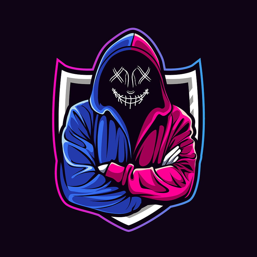 Esports Mascot Hooded Figure With Stitched Smile And Crossed Arms HD phone wallpaper