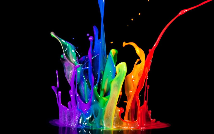 Vibrant Rainbow Paint Splash on Black Background HD wallpaper
