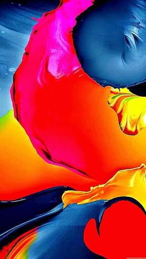 Vibrant Abstract Fluid Art with Swirling Pink, Orange, and Deep Blue Paint HD phone wallpaper