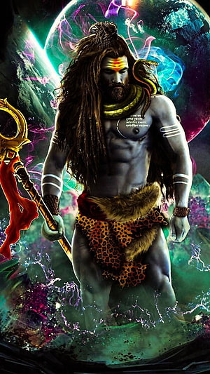Lord Shiva with Trishul and Cosmic Background HD phone wallpaper