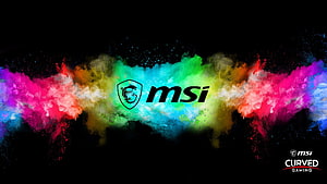 MSI Curved Gaming Logo with Vibrant Multicolored Powder Explosion on Black Background HD wallpaper