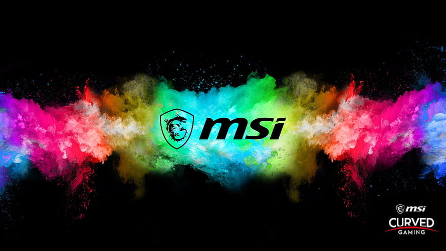 MSI Curved Gaming Logo with Vibrant Multicolored Powder Explosion on Black Background HD wallpaper