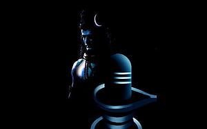 Lord Shiva with Lingam in Dramatic Blue and Black Lighting HD wallpaper