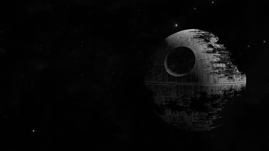 Star Wars Death Star Monochrome Space Scene with Dark Nebula and Distant Stars HD wallpaper