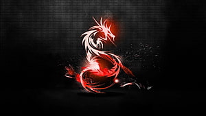 Stylized Red and White Dragon Illustration on Dark Background HD wallpaper