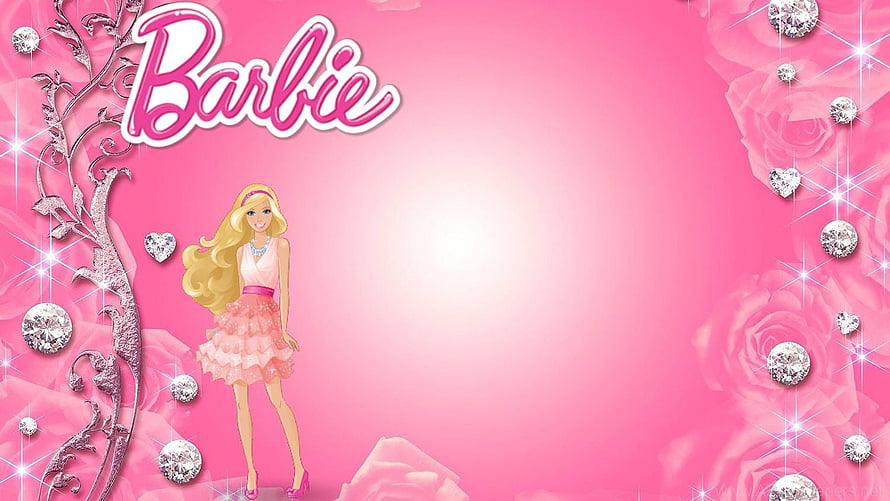 Barbie Doll Pink Floral Wallpaper with Diamonds and Roses HD wallpaper