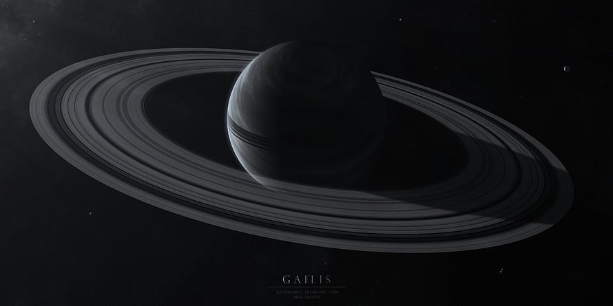 Gailis: A Dark Ringed Planet in Deep Space HD wallpaper