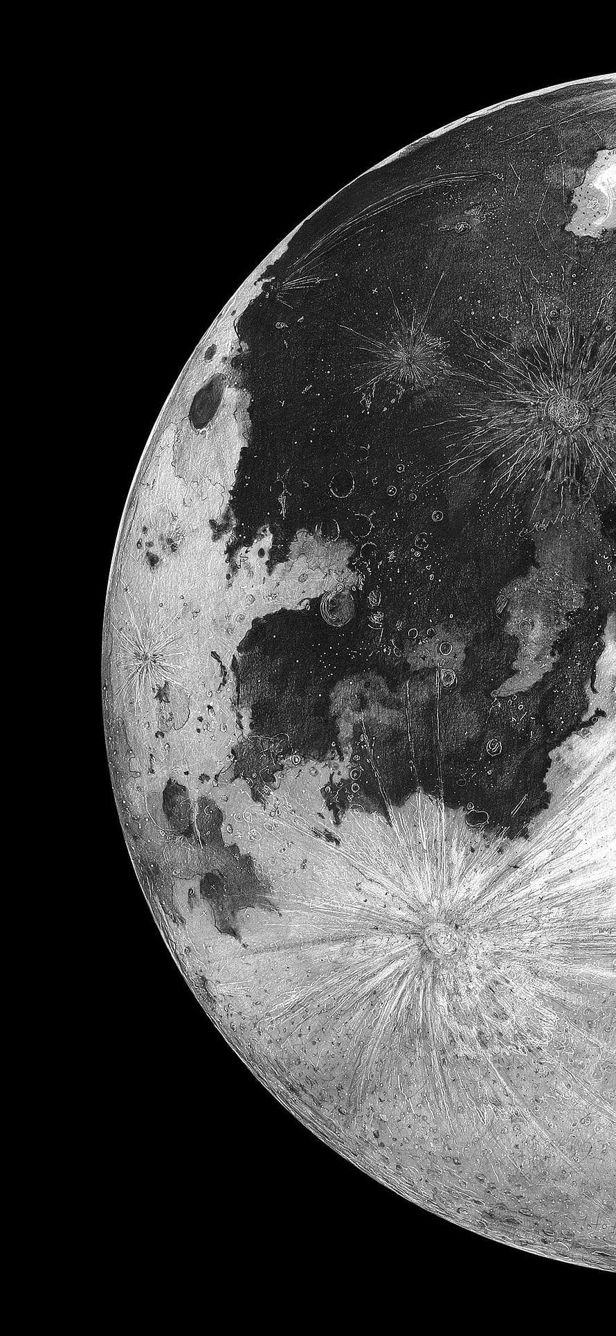 High-Resolution Black and White Lunar Surface Detail with Craters and Maria HD phone wallpaper