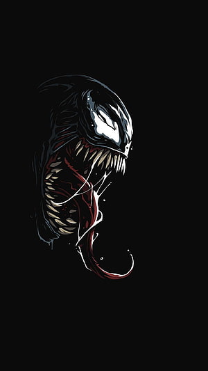 Venom Character Portrait With Sharp Teeth And Long Tongue On Black Background HD phone wallpaper