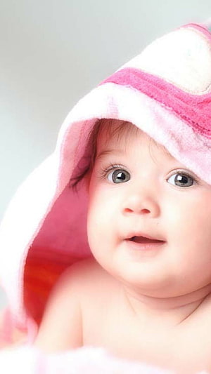 Adorable Baby Girl Wrapped in a Pink and White Hooded Towel HD phone wallpaper