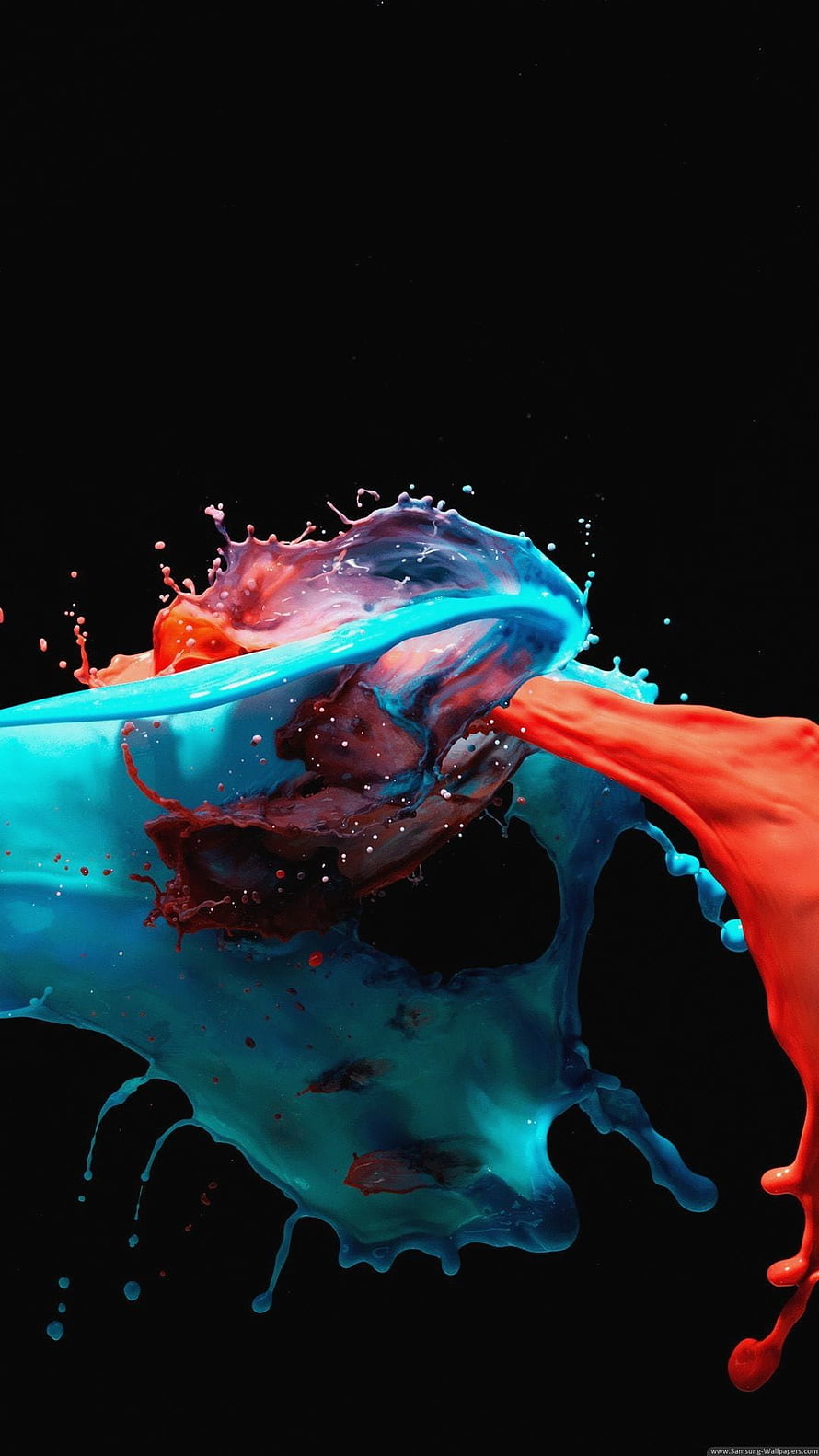 Vibrant Blue and Red Paint Splash Colliding on Black Background HD phone wallpaper