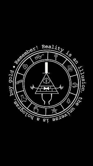 Bill Cipher Triangle Character from Gravity Falls with All-Seeing Eye and Bow Tie on Black Background HD phone wallpaper