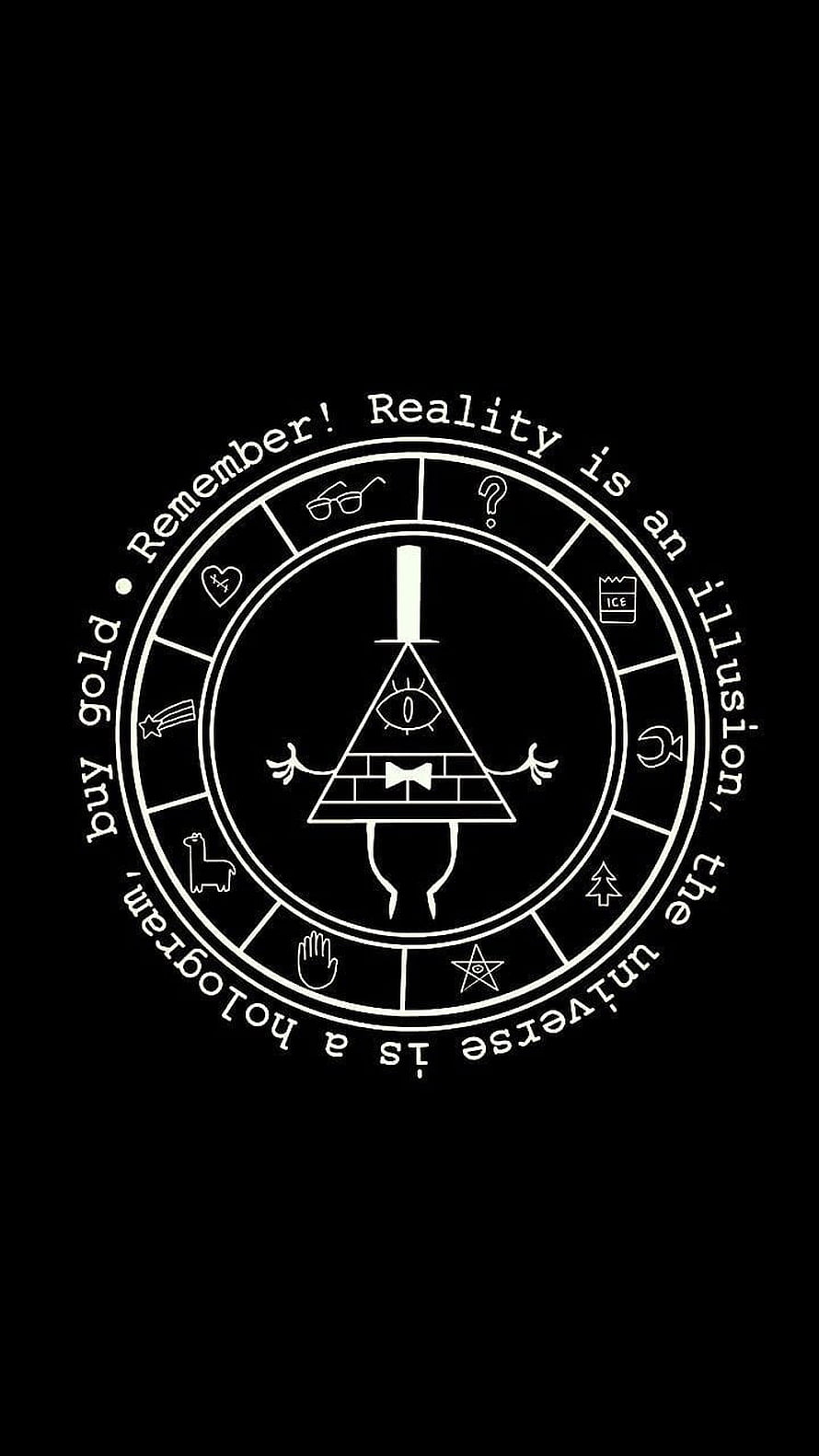 Bill Cipher Triangle Character from Gravity Falls with All-Seeing Eye and Bow Tie on Black Background HD phone wallpaper