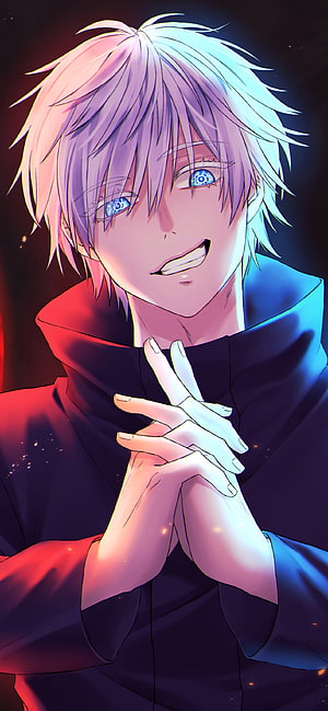 Gojo Satoru from Jujutsu Kaisen Anime Character Portrait with Blue Eyes and White Hair HD phone wallpaper