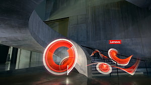 Lenovo Logo Abstract 3D Artwork on Concrete Staircase HD wallpaper