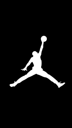 Michael Jordan Jumpman Logo Silhouette on Black Background, Michael Jordan NBA Black and White HD phone wallpaper