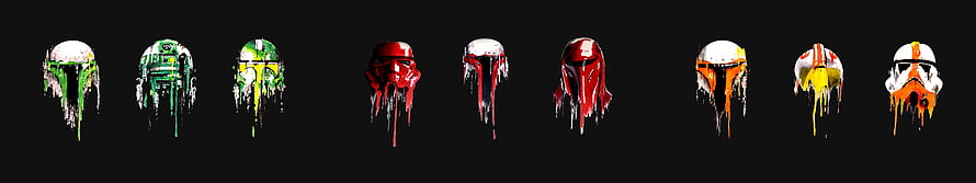 Star Wars Mandalorian and Stormtrooper Helmets in Dripping Graffiti Art Style, Triple Monitor, Star Wars 3 Monitor HD wallpaper