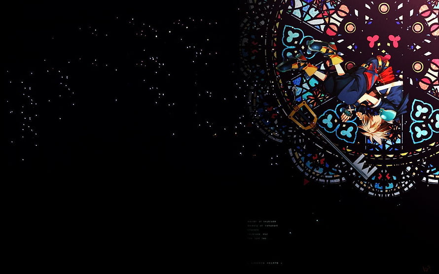 Kingdom Hearts Sora Stained Glass Rose Window Artwork on Dark Starry Background HD wallpaper