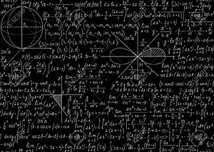 Dense Mathematical Equations and Geometric Diagrams on a Black Chalkboard HD wallpaper