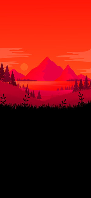 Vibrant Red Sunset Mountain Landscape Vector Illustration HD phone wallpaper