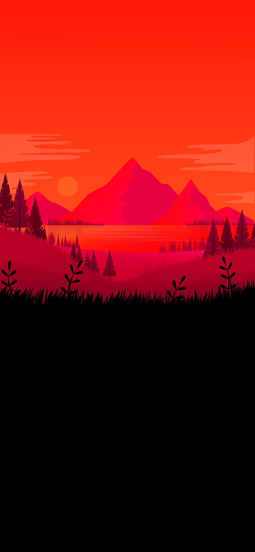 Vibrant Red Sunset Mountain Landscape Vector Illustration HD phone wallpaper