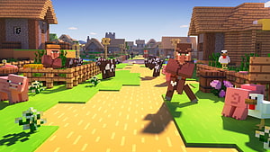 Minecraft Village And Pillage Update Featuring Villagers, Animals, and Blocky Village Architecture HD wallpaper