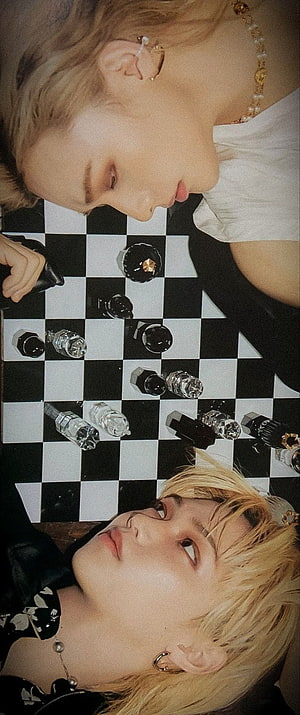 Stray Kids Seungmin and Felix Portrait with Chessboard and Crystal Pieces HD phone wallpaper