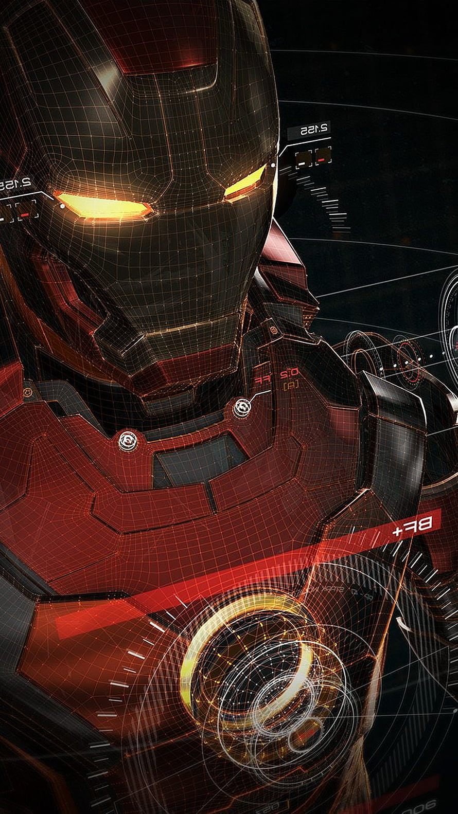 Iron Man 3D Wireframe Armor with Glowing Arc Reactor and HUD Interface, . ironman 3D red game avengers art, 6 3D HD phone wallpaper