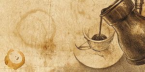 Vintage Coffee Pouring Sketch on Aged Paper with Sepia Tones HD wallpaper