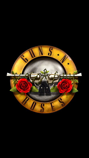 Guns N' Roses Classic Logo With Revolvers And Red Roses On Black Background HD phone wallpaper