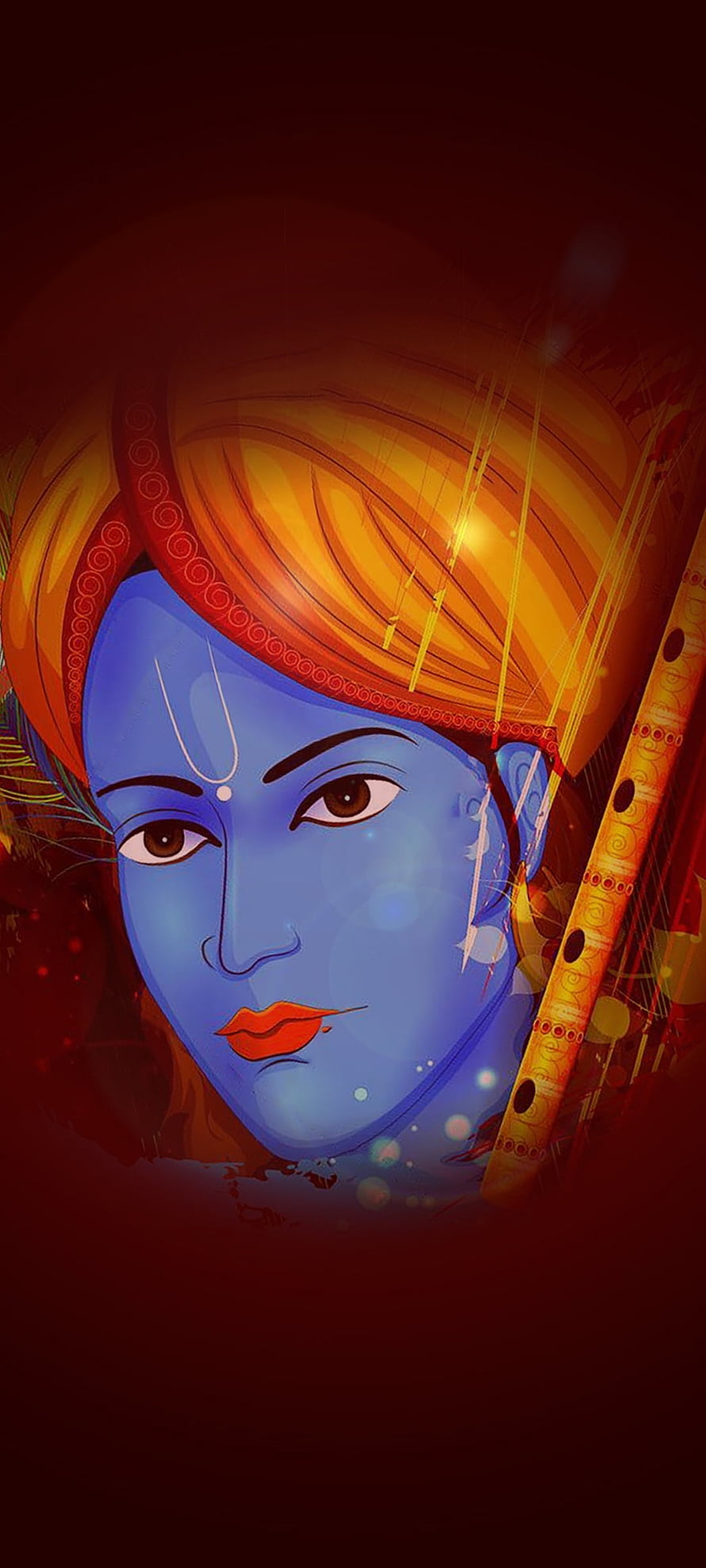 Lord Krishna Portrait with Blue Skin and Golden Flute in Vibrant Digital Art Style HD phone wallpaper
