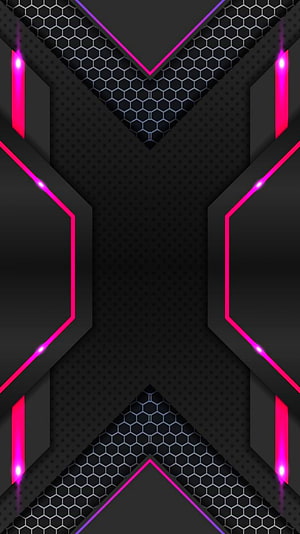 Abstract Futuristic Black Background With Neon Pink Geometric Lines And Honeycomb Texture HD phone wallpaper