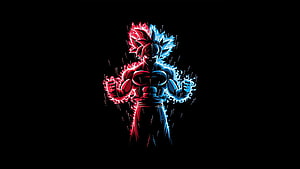 Goku Split Aura Red and Blue Energy Dragon Ball Super Anime Illustration HD wallpaper