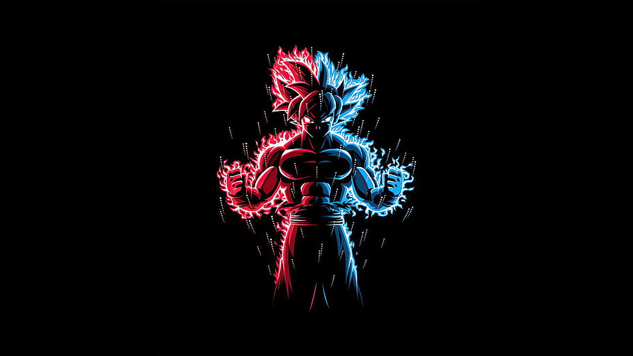 Goku Split Aura Red and Blue Energy Dragon Ball Super Anime Illustration HD wallpaper