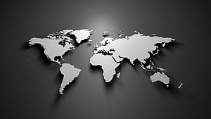 Minimalist 3D World Map Vector Illustration With Drop Shadow On Dark Gray Background HD wallpaper