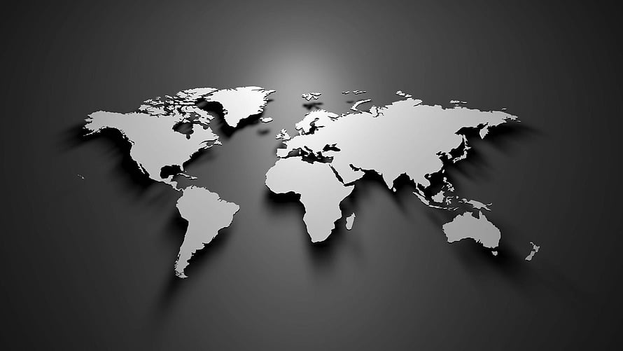 Minimalist 3D World Map Vector Illustration With Drop Shadow On Dark Gray Background HD wallpaper