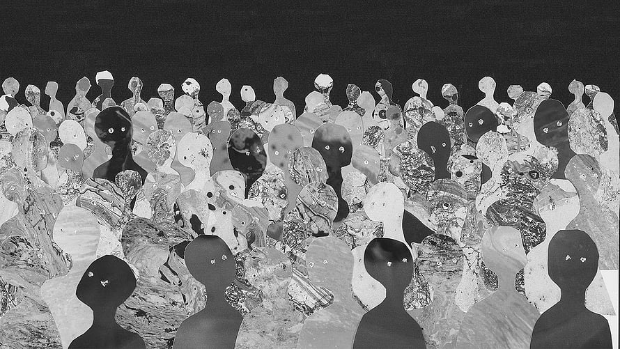 Abstract Black And White Crowd Of Silhouetted Figures With Marble Textures HD wallpaper
