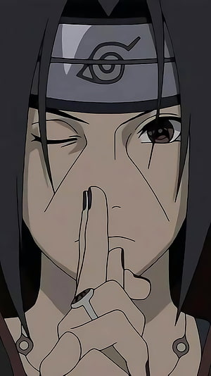 Itachi Uchiha Winking and Making Hand Sign Anime Portrait HD phone wallpaper