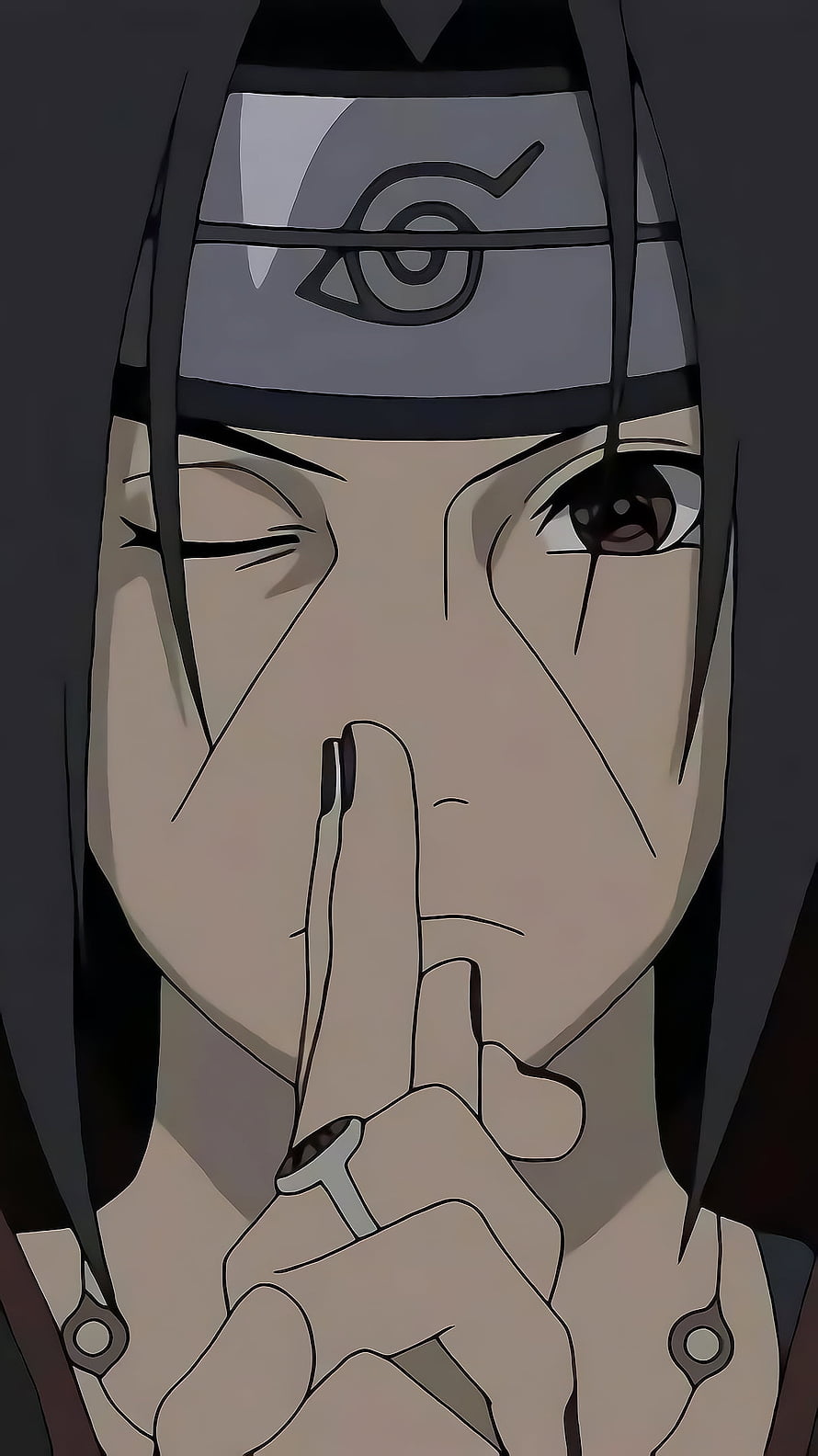 Itachi Uchiha Winking and Making Hand Sign Anime Portrait HD phone wallpaper