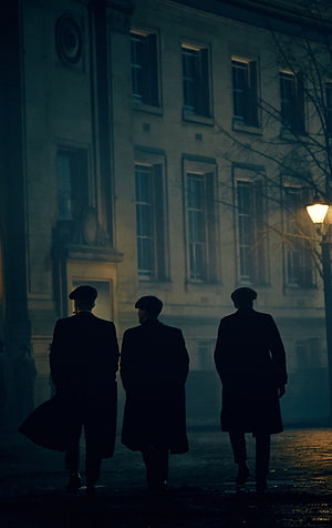 Peaky Blinders Silhouettes Walking Through Foggy Night Street HD phone wallpaper