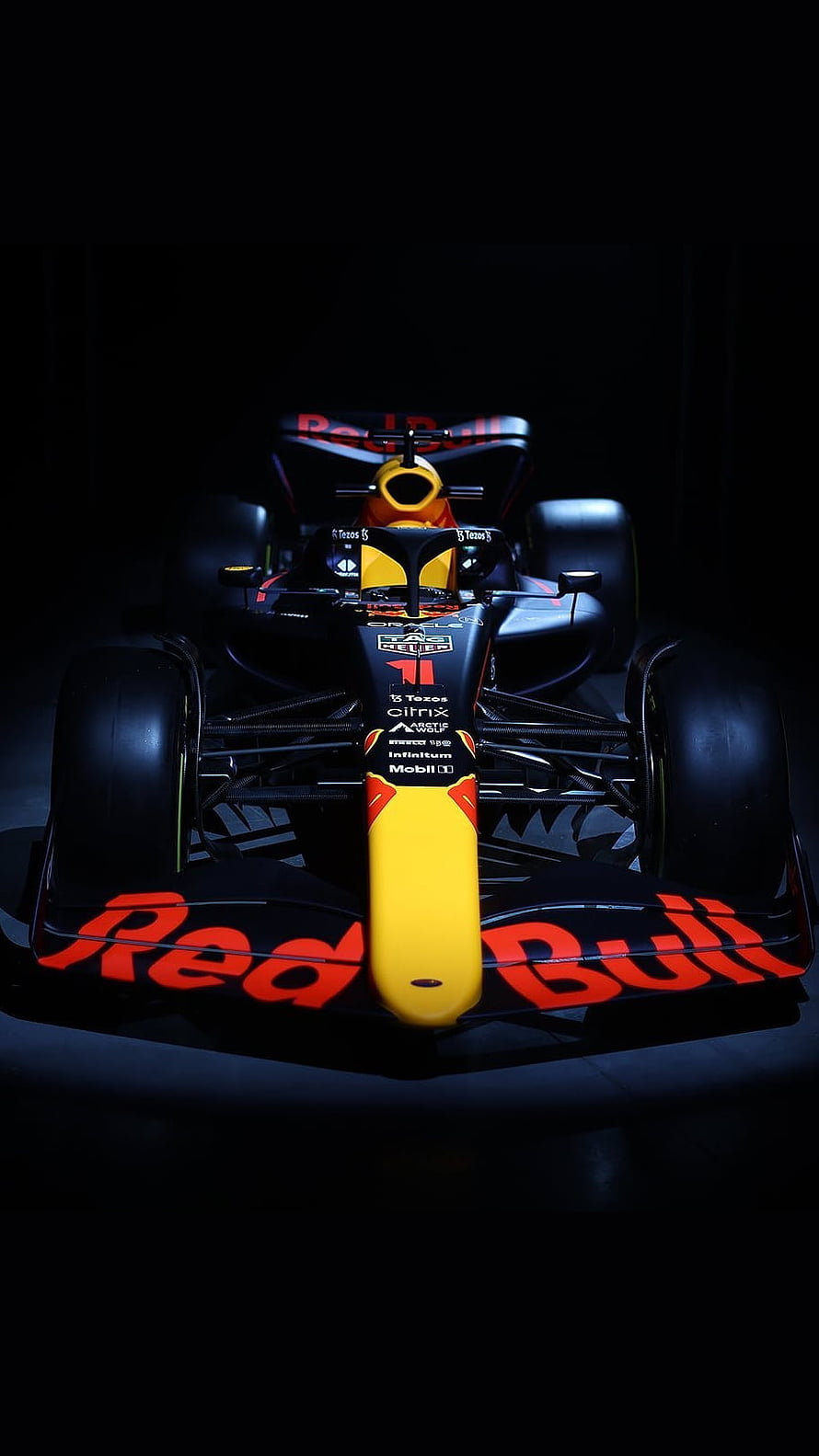 Red Bull Racing Formula 1 Car Front View in Dark Studio Setting HD phone wallpaper