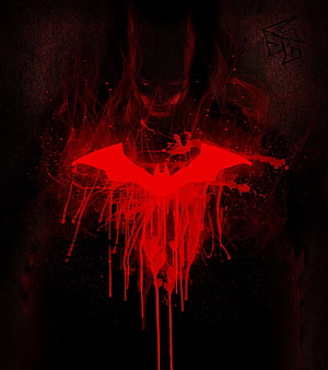 Gritty Red Batman Symbol with Dripping Paint and Smoky Figure in Dark Art Style, Batman, dark, Robert Pattinson, 2020, art HD phone wallpaper